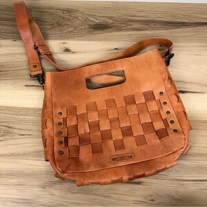 Bed|Stu Woven Leather Orchard Crossbody Bag - Saddle Brown